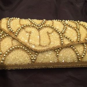 New Gold Beaded and Sequin Evening Bag